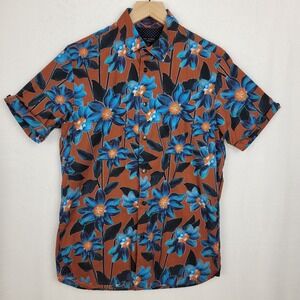 Ted Baker London Floral Short Sleeve Button Up Shirt Mens Size 2 Earth Tones